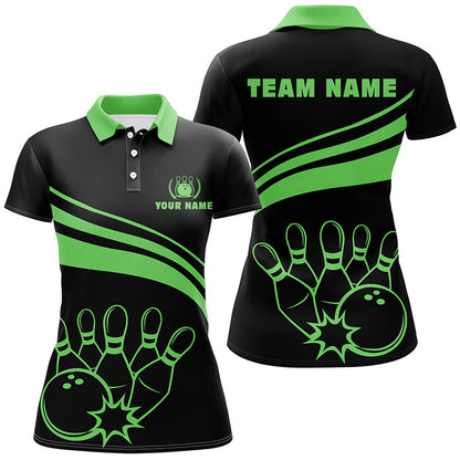 Personalized polo bowling shirts for women, custom black womens bowling shirts team bowl jersey| Green NQS6925
