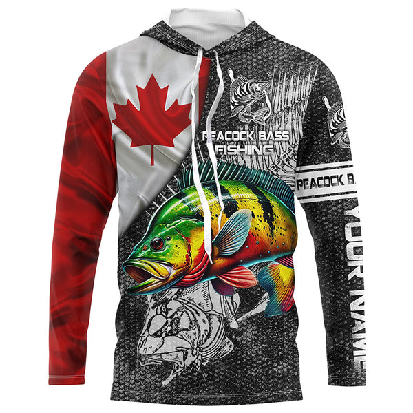 Canadian Flag peacock bass Fishing Custom long sleeve performance Fishing Shirts, bass Fishing jerseys NQS3842