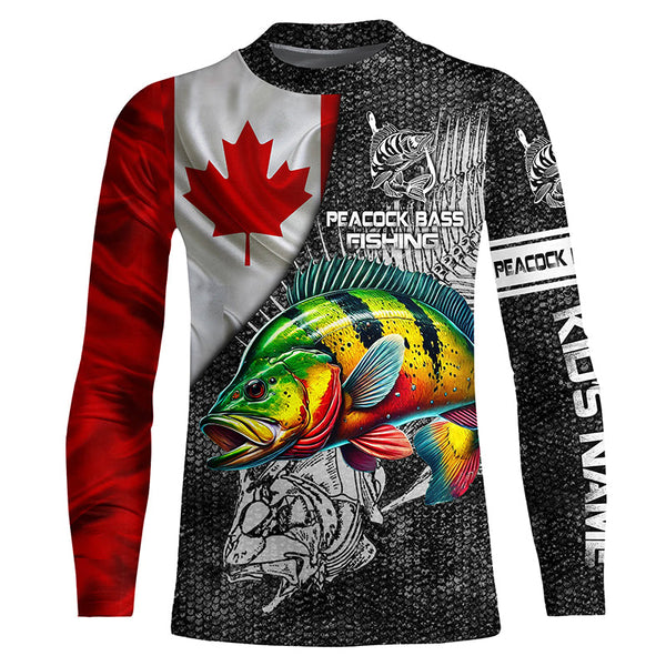 Canadian Flag peacock bass Fishing Custom long sleeve performance Fishing Shirts, bass Fishing jerseys NQS3842