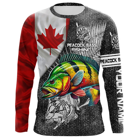 Canadian Flag peacock bass Fishing Custom long sleeve performance Fishing Shirts, bass Fishing jerseys NQS3842