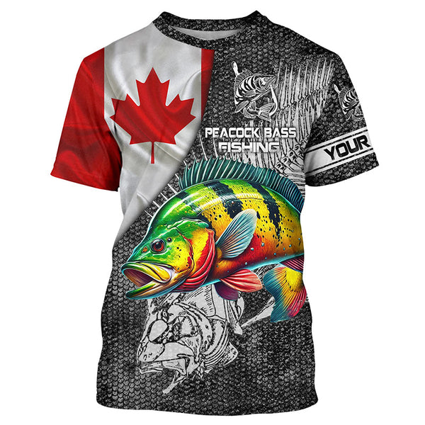 Canadian Flag peacock bass Fishing Custom long sleeve performance Fishing Shirts, bass Fishing jerseys NQS3842