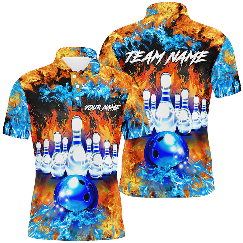 Flame bowling ball and pins Bowling Polo Shirts For Men Custom blue fire bowling Team League Jerseys NQS6738