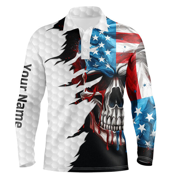 Men golf polo upf shirts custom name American flag patriotic golf skull white golf outfit men NQS6280