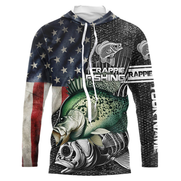 Crappie fishing American flag patriot Customize name Performance Long Sleeve fishing shirts for men NQS2435