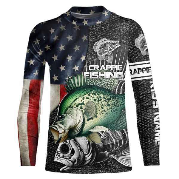 Crappie fishing American flag patriot Customize name Performance Long Sleeve fishing shirts for men NQS2435