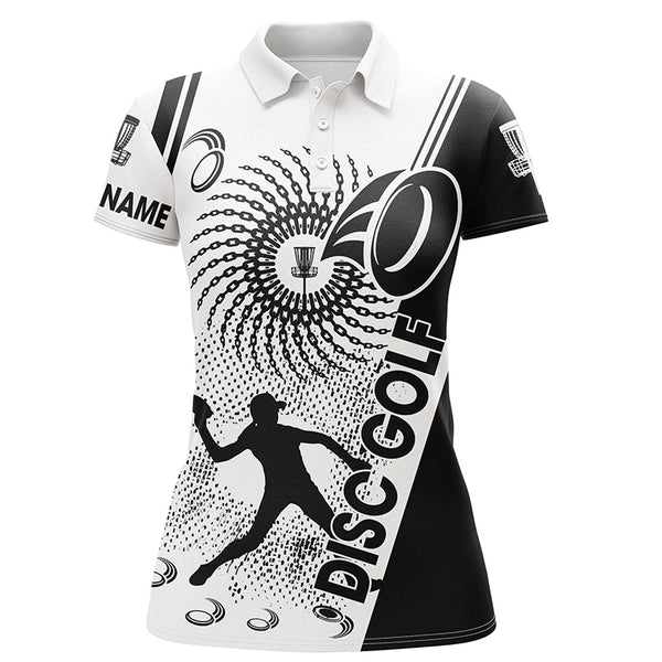 Black and white Womens disc golf polo shirts custom disc golf shirt, personalized disc golf gifts NQS6752