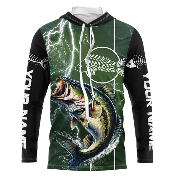 Largemouth Bass Fishing Custom Long sleeve Fishing Shirts, Bass green lightning reaper Fishing jerseys NQS4015