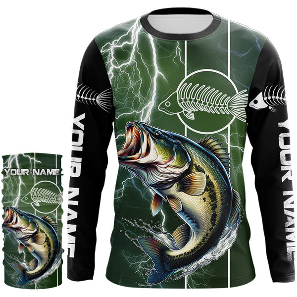 Largemouth Bass Fishing Custom Long sleeve Fishing Shirts, Bass green lightning reaper Fishing jerseys NQS4015
