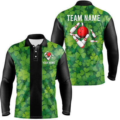 Personalized Green clover Black Retro Bowling Polo Shirts For Men custom vintage bowling team jerseys NQS7108