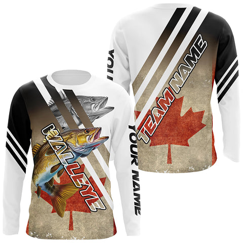 Walleye fishing Canadian flag patriotic Custom UV protection performance long sleeve fishing jerseys NQS7113