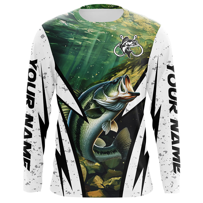 Largemouth Bass Fishing Shirts Custom UV Protection Performance Black Fishing Tournament Shirts | Red NQS7223 Long Sleeves UPF / 5XL
