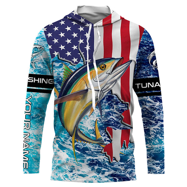 Tuna fishing American flag blue sea camo Custom sun protection long sleeve fishing shirts for men NQS4057
