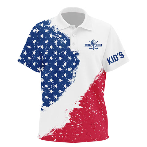 Personalized white golf polos shirts for Kid American flag 4th July custom patriot best Kid golf wears NQS7117