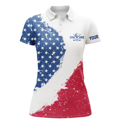 Personalized white golf polos shirts for ladies American flag 4th July custom patriot golf wears NQS7117