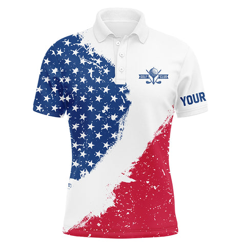 Personalized white golf polos shirts for mens American flag 4th July custom mens golf apparel NQS7117