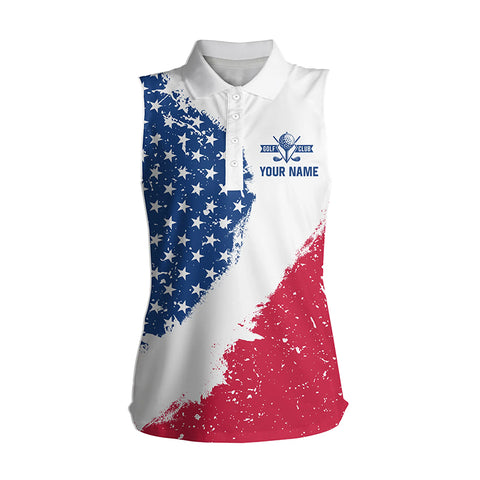 Personalized white golf sleeveless polos shirts for ladies American flag 4th July custom golf apparel NQS7117