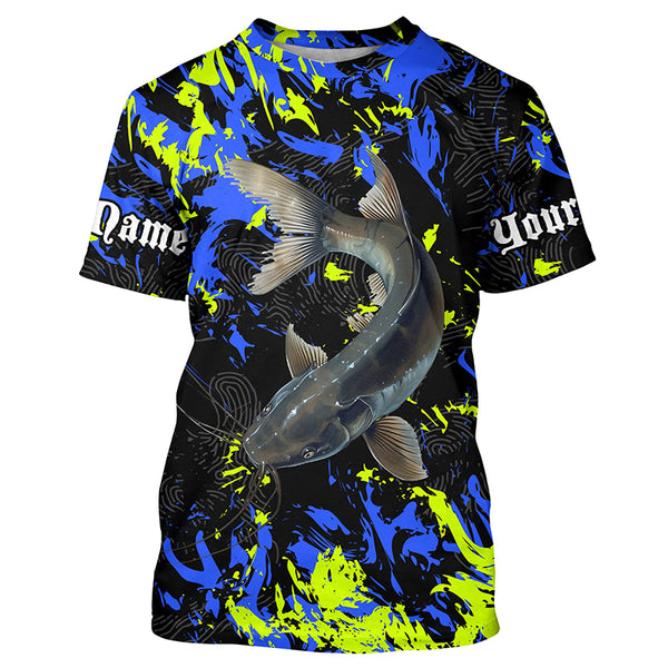 Catfish fishing green blue camo Custom UV protection performance long sleeve fishing jerseys NQS7240