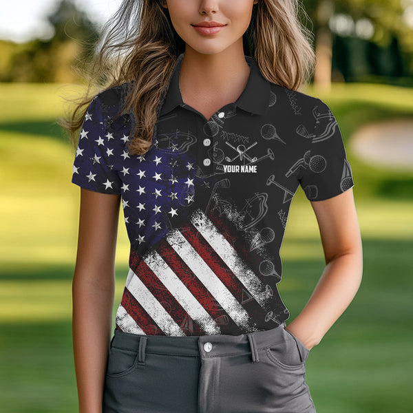 Retro American Flag Eagle Golf Polo Shirt for Women Custom Patriotic Golf Team Jersey best golf gifts NQS9633