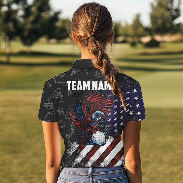 Retro American Flag Eagle Golf Polo Shirt for Women Custom Patriotic Golf Team Jersey best golf gifts NQS9633