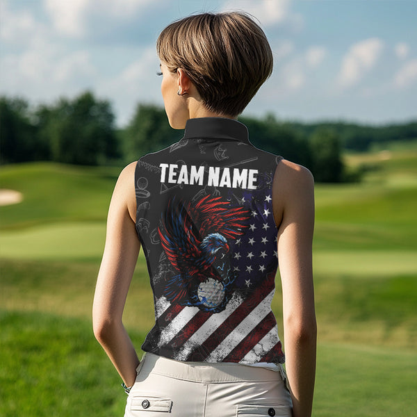 Retro American Flag Eagle Golf Women Sleeveless Polos Custom Patriotic Golf Team Jersey best golf gift NQS9633
