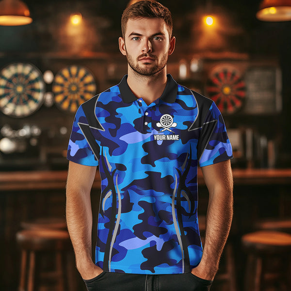 Deer Skull Darts Board Blue Camo Darts Polo, Quarter zip Shirts For Men Custom Team Darts Jersey NQS9635