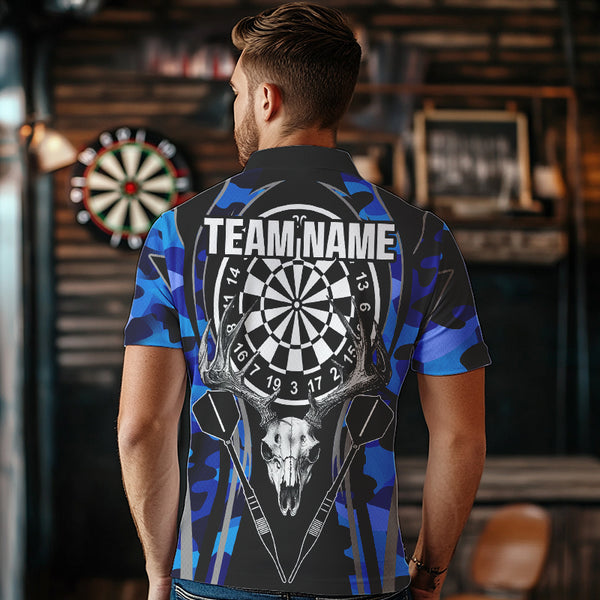 Deer Skull Darts Board Blue Camo Darts Polo, Quarter zip Shirts For Men Custom Team Darts Jersey NQS9635