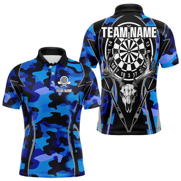 Deer Skull Darts Board Blue Camo Darts Polo, Quarter zip Shirts For Men Custom Team Darts Jersey NQS9635
