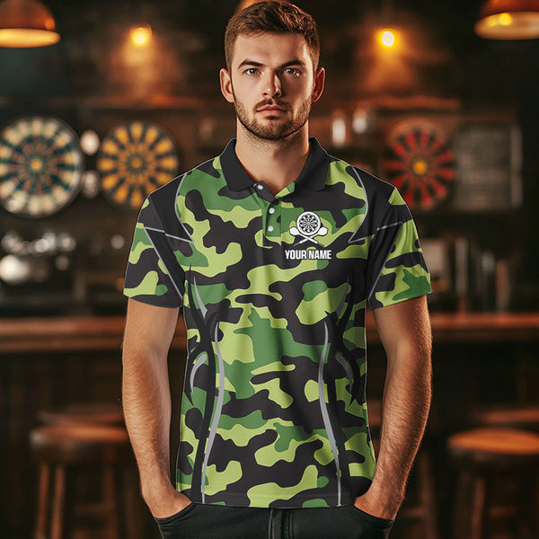 Deer Skull Darts Board Green Camo Darts Polo, Quarter zip Shirts For Men Custom Team Darts Jersey NQS9636
