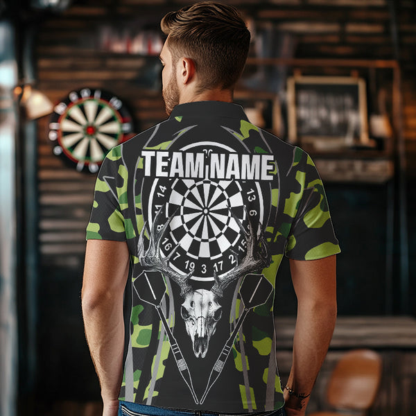 Deer Skull Darts Board Green Camo Darts Polo, Quarter zip Shirts For Men Custom Team Darts Jersey NQS9636