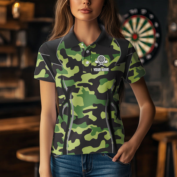 Deer Skull Darts Board Green Camo Darts Polo, Quarter zip Shirts For Women Custom Team Darts Jersey NQS9636