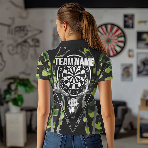 Deer Skull Darts Board Green Camo Darts Polo, Quarter zip Shirts For Women Custom Team Darts Jersey NQS9636