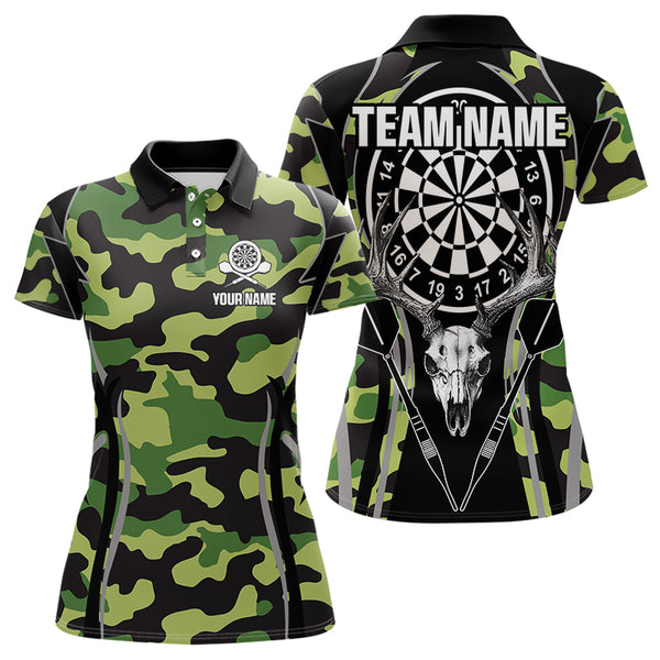 Deer Skull Darts Board Green Camo Darts Polo, Quarter zip Shirts For Women Custom Team Darts Jersey NQS9636