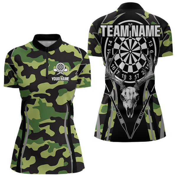 Deer Skull Darts Board Green Camo Darts Polo, Quarter zip Shirts For Women Custom Team Darts Jersey NQS9636