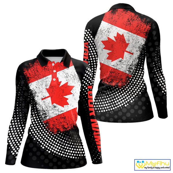 Personalized golf polo shirts for Women Vintage Canadian Flag Custom patriotic golf tops for ladies NQS9836