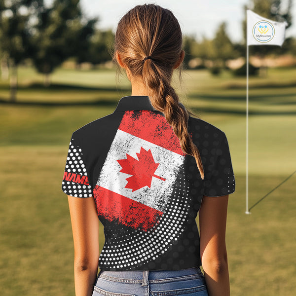 Personalized golf polo shirts for Women Vintage Canadian Flag Custom patriotic golf tops for ladies NQS9836