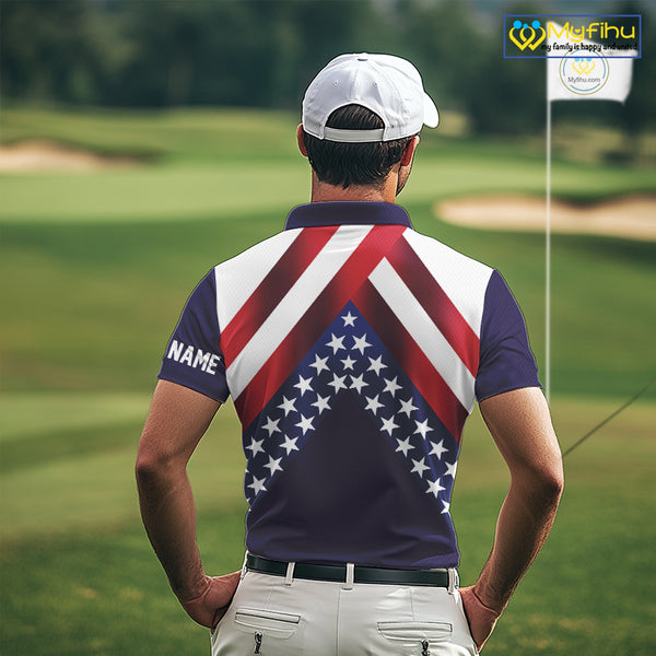 Red, White and Blue American Flag golf polo shirts for men Custom Patriotic mens golf outfit NQS10227