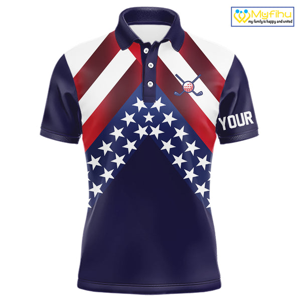 Red, White and Blue American Flag golf polo shirts for men Custom Patriotic mens golf outfit NQS10227