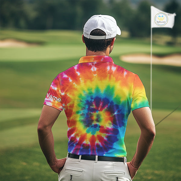 Mens golf polo shirts colorful tie dye pattern custom It's in my DNA peace love golf top for mens NQS10391