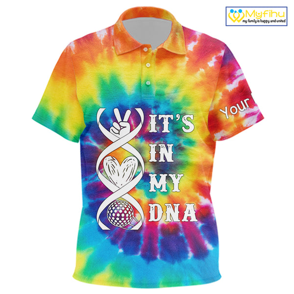 Kid golf polo shirts colorful tie dye pattern custom It's in my DNA peace love golf top for Kid NQS10391