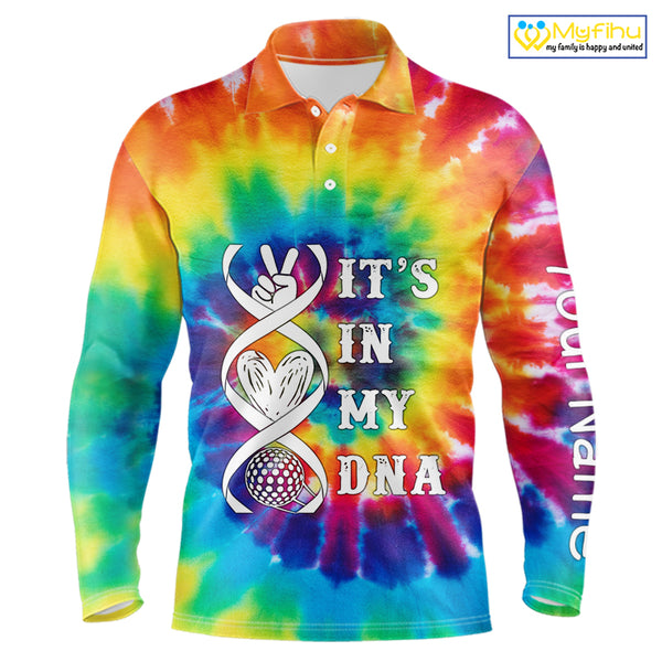 Mens golf polo shirts colorful tie dye pattern custom It's in my DNA peace love golf top for mens NQS10391