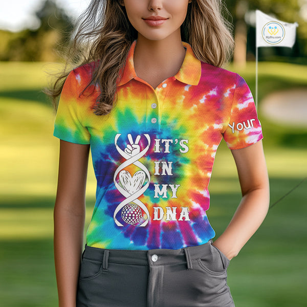 Women golf polo shirts colorful tie dye pattern custom It's in my DNA peace love golf top for ladies NQS10391