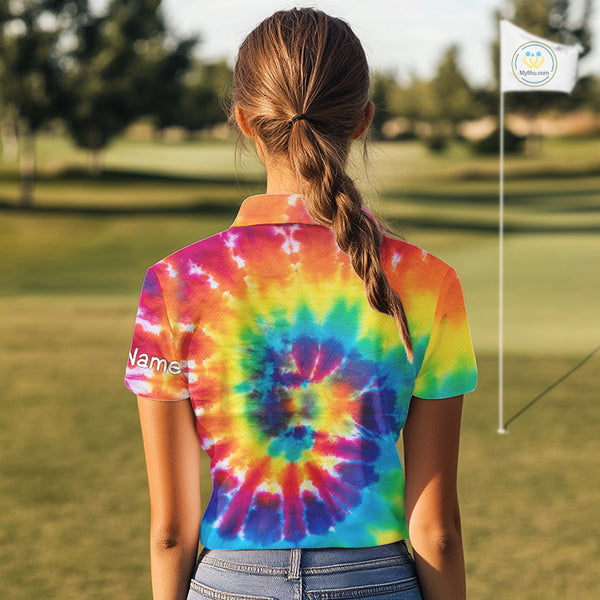 Women golf polo shirts colorful tie dye pattern custom It's in my DNA peace love golf top for ladies NQS10391