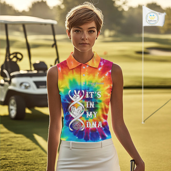 Women Sleeveless Polos colorful tie dye pattern custom It's in my DNA peace love golf top for ladies NQS10391