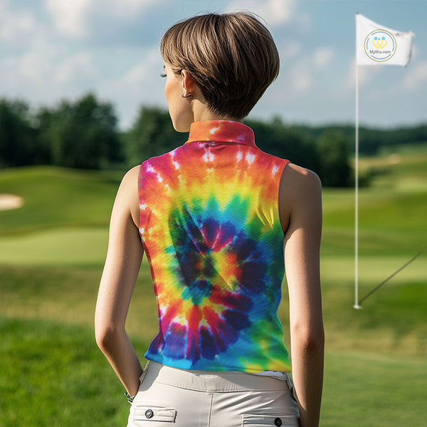 Women Sleeveless Polos colorful tie dye pattern custom It's in my DNA peace love golf top for ladies NQS10391