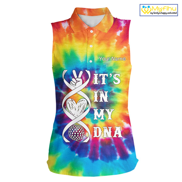 Women Sleeveless Polos colorful tie dye pattern custom It's in my DNA peace love golf top for ladies NQS10391