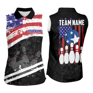 Retro American Flag Bowling sleeveless polo Shirts For Women Custom Patriotic Bowling Team Jerseys NQS8639