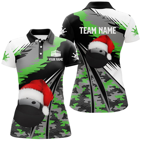 Womens bowling polo shirts Custom Christmas bowling ball green camo Bowling Team league Jersey NQS6794