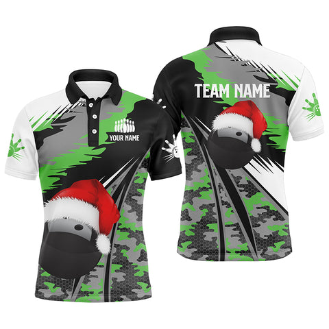 Mens polo bowling shirts Custom Christmas bowling ball green camo Bowling Team league Jersey NQS6794