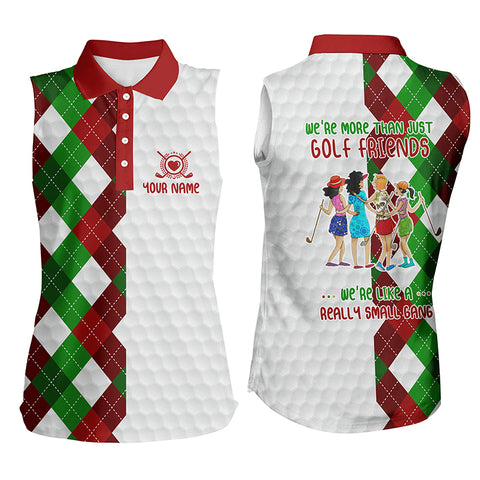Christmas plaid pattern Women sleeveless polo custom were more than golf friends we're like small gang NQS6797