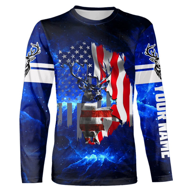 Deer hunting American flag patriotic blue 3d galaxy custom camo deer hunting shirts NQSD18